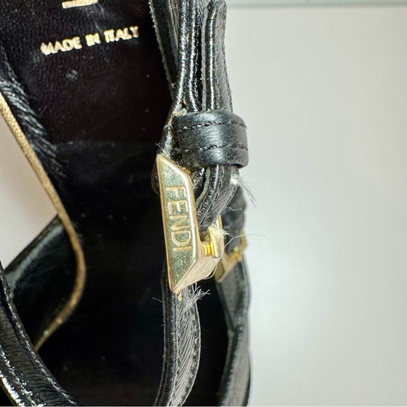 Fendi Black Leather Peep Toe D’Orsay Pumps W Gold Buckle Accents, Size 39 - Picture 10 of 14